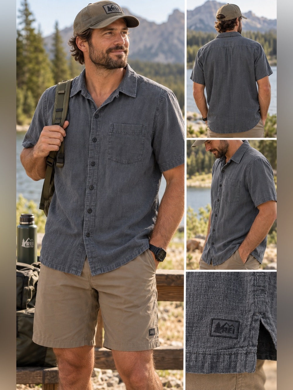 REI Co-op Mens XL Gray Textured Short Sleeve Button Down Shirt